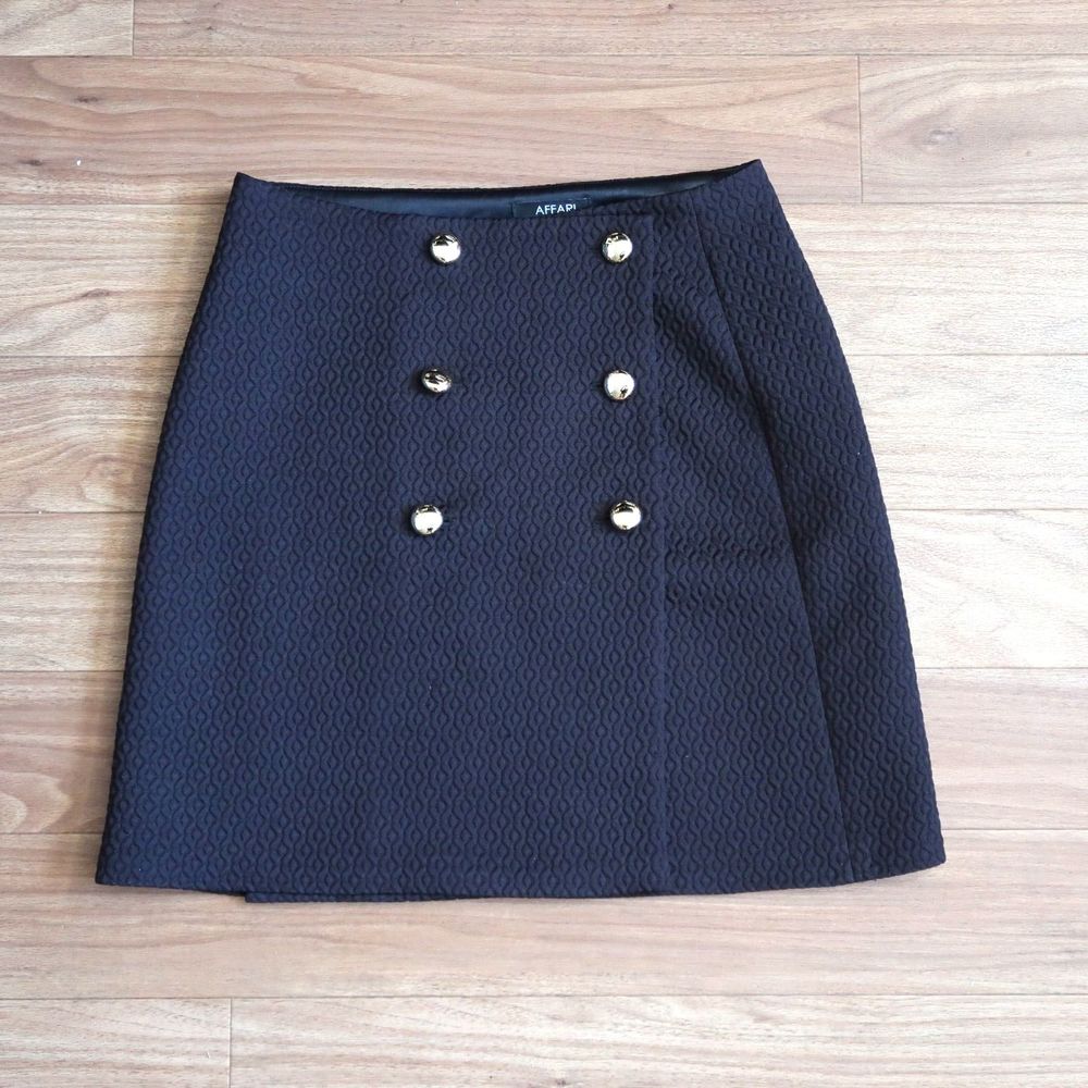 Affari Women's Skirt Small Black Quilted A Line Military Style Lined